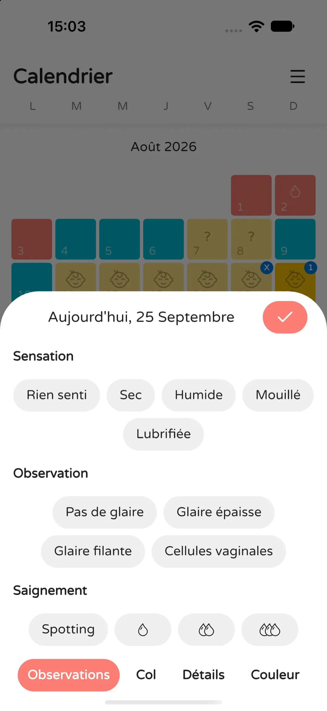 Observation du col : hauteur, ouverture et consistance.